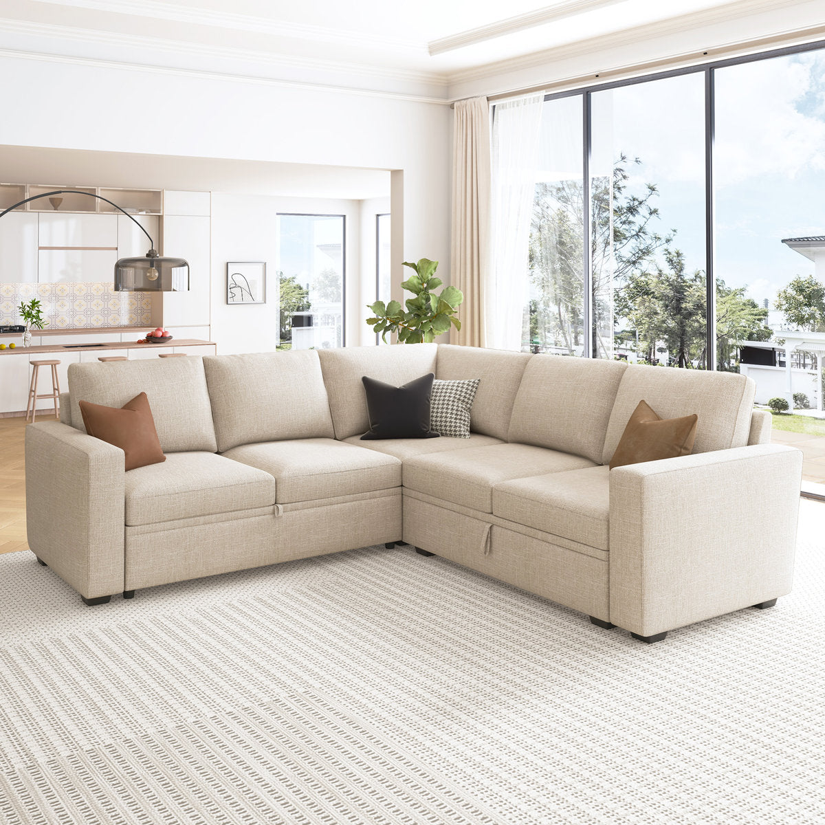 Niyona Modular Sleeper Sectional L Shaped Couch Sofa Bed With Storage ...
