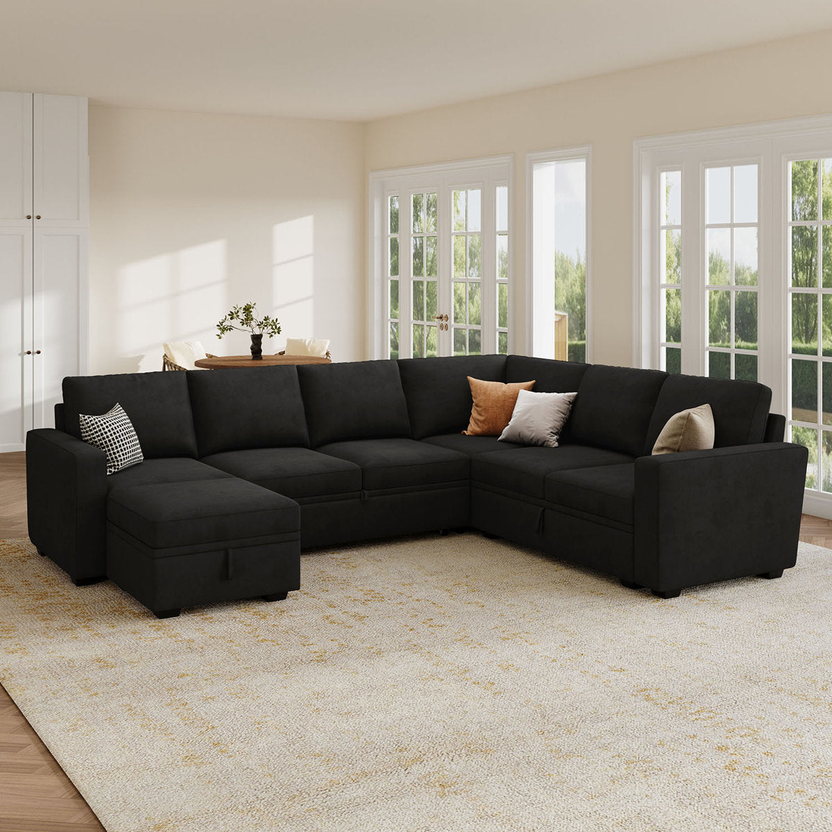 Niyona U Shaped Sleeper Sectional Modular Sofa Bed With Storage Chaise ...