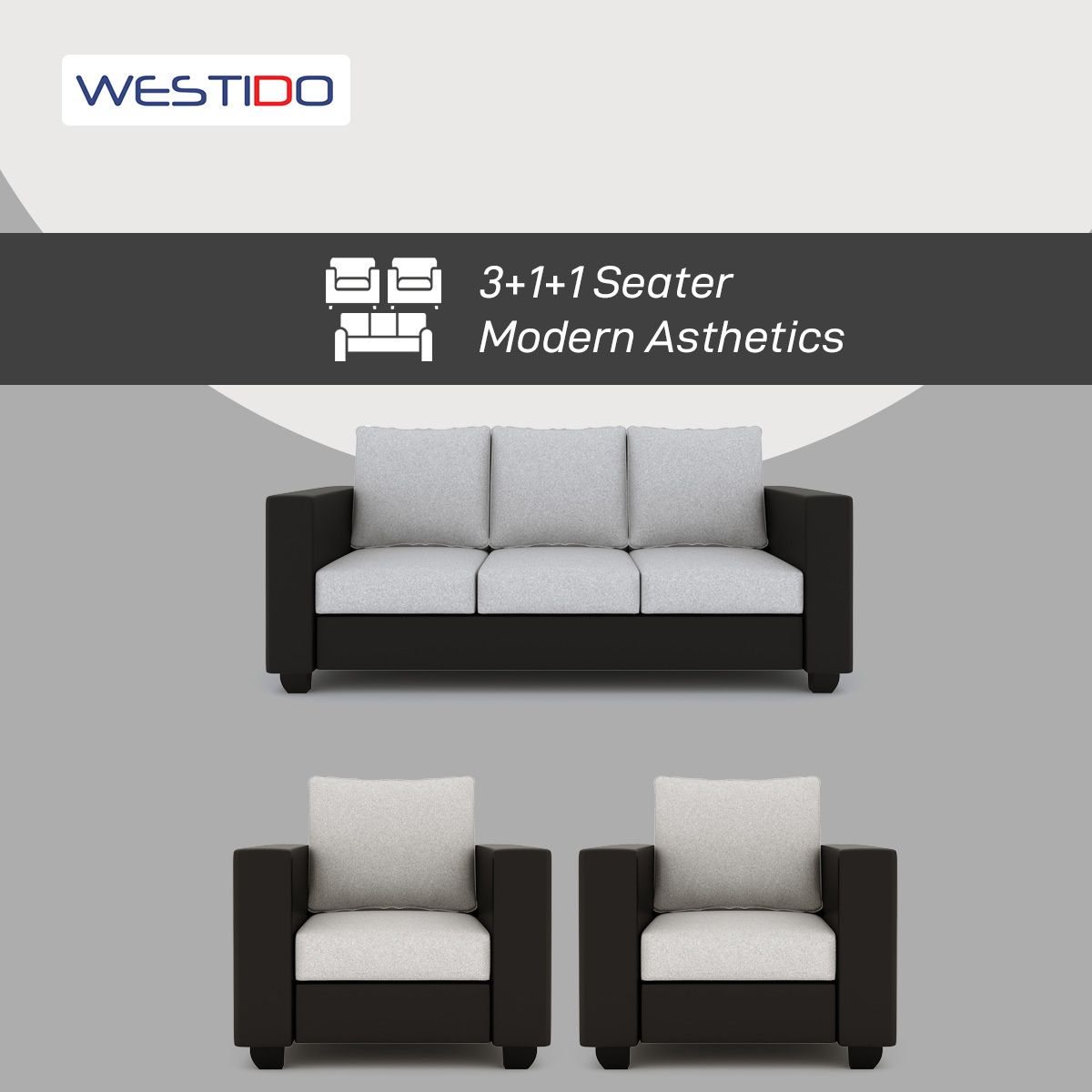 Cream Brown Upholstered 3 + 1 + 1 Sofa by Westido