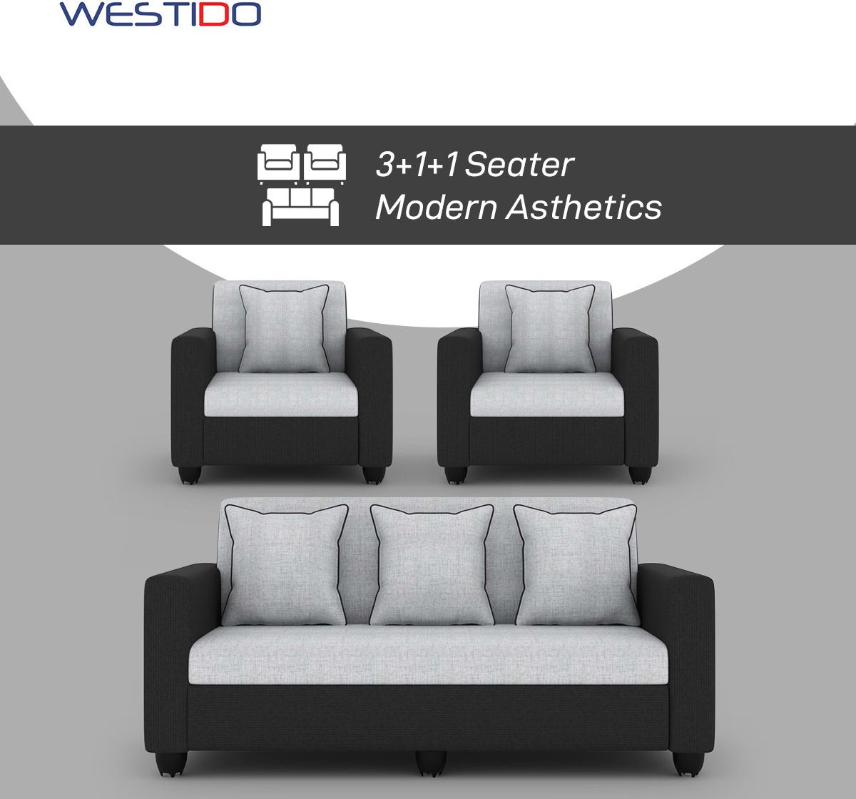 Westido Cream Brown 3 + 1 + 1 Living Room Sofa