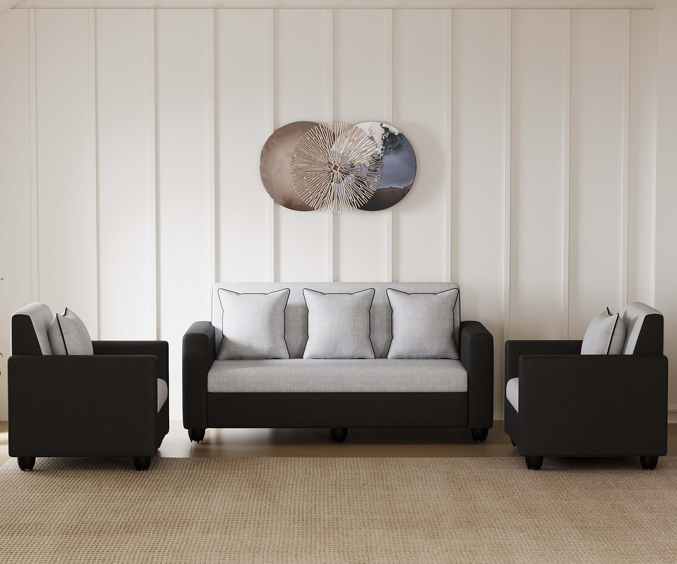 Westido Cream Brown 3 + 1 + 1 Living Room Sofa