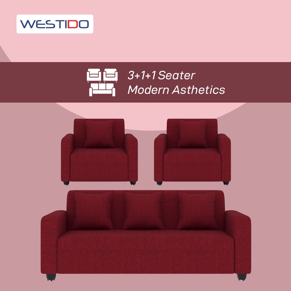 Cream Brown 3 + 1 + 1 Sofa by Westido
