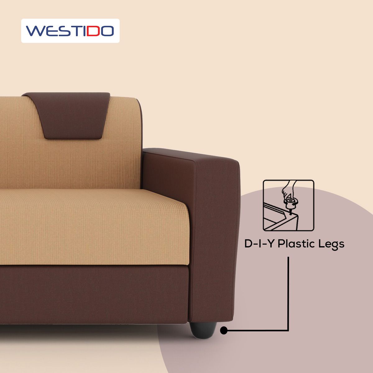 Westido 3 + 1 + 1 Sofa in Cream Brown Finish