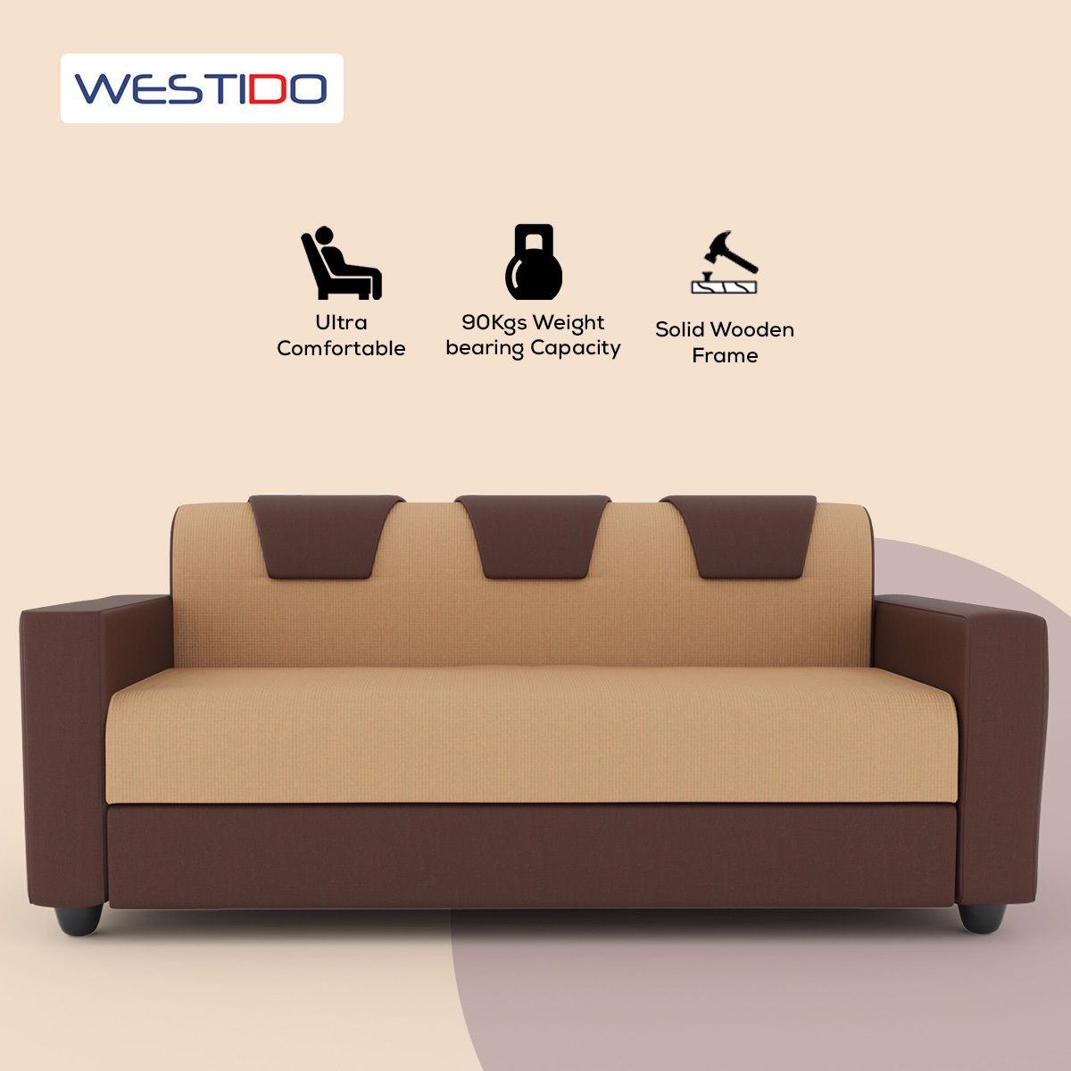 Westido 3 + 1 + 1 Sofa in Cream Brown Finish