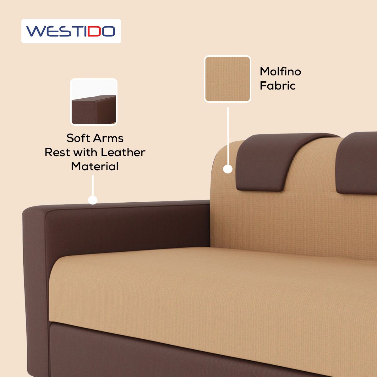 Westido 3 + 1 + 1 Sofa in Cream Brown Finish