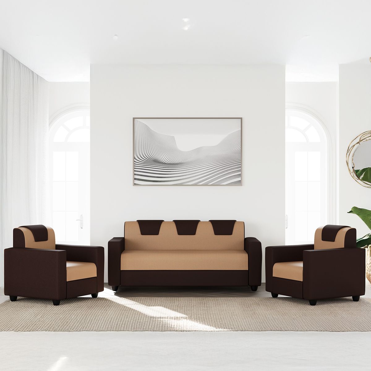 Westido 3 + 1 + 1 Sofa in Cream Brown Finish