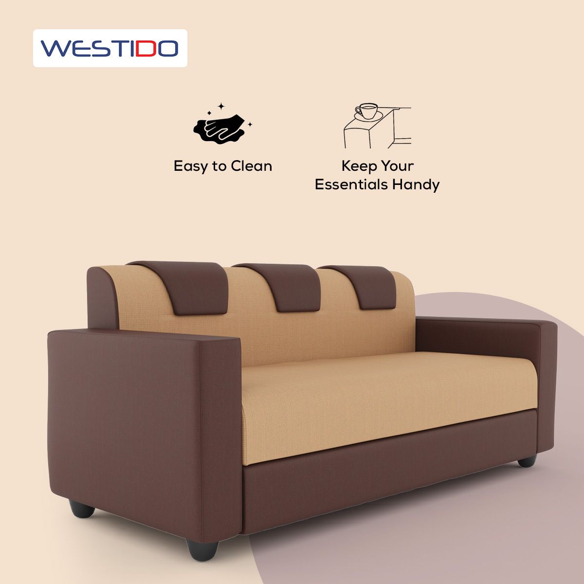 Westido 3 + 1 + 1 Sofa in Cream Brown Finish