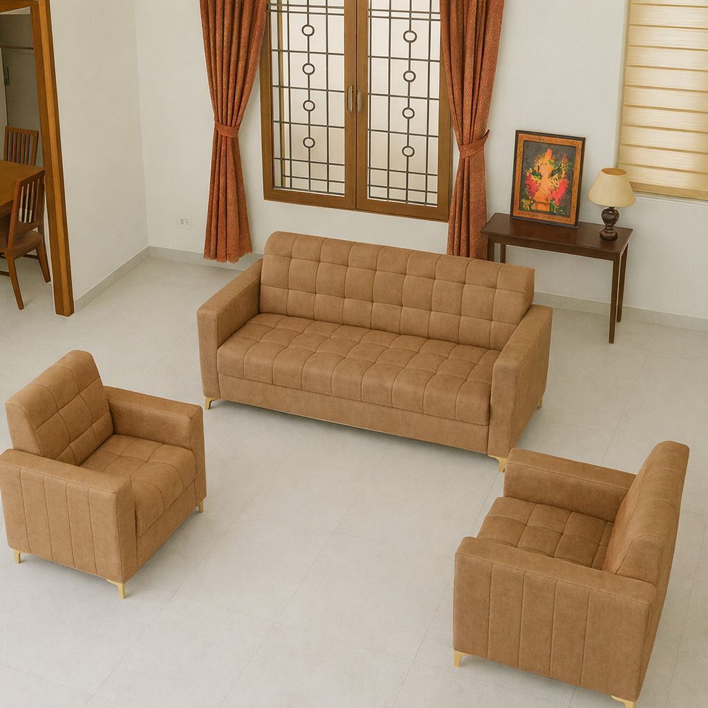Westido Ella 3+1+1 Sofa Set Tufted Light Brown Fabric 3 + 1 + 1 Sofa Set (Light Brown, DIY(Do-It-Yourself))