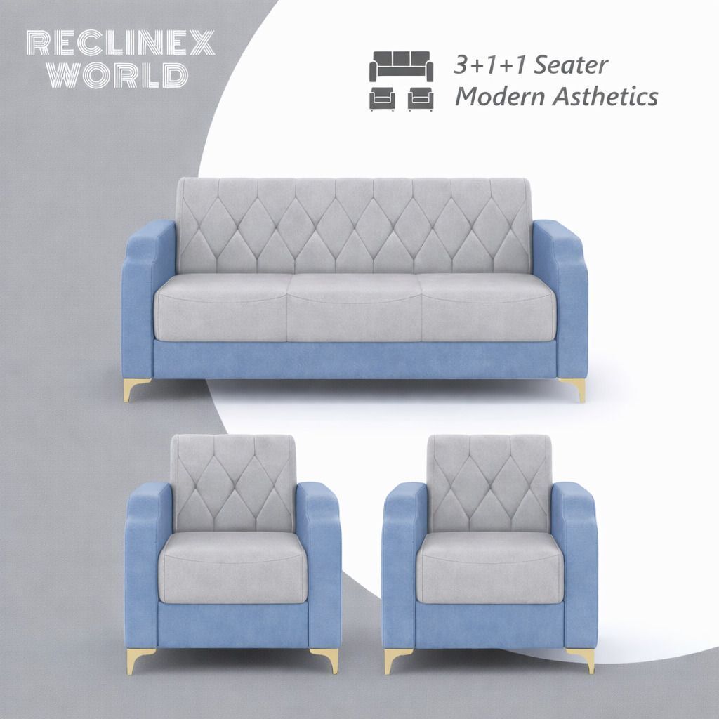 Westido Super Dual Tone Fabric Sofa Set 311 Fabric 3 + 1 + 1 Sofa Set (Blue, Grey, DIY(Do-It-Yourself))