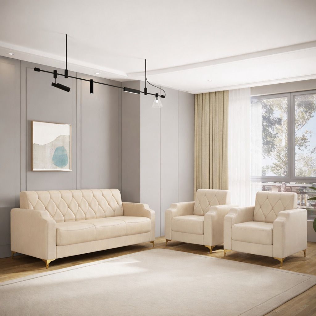 Westido Super Sofa Set 3+1+1 Beige Leatherette Leatherette 3 + 1 + 1 Sofa Set (Beige, DIY(Do-It-Yourself))