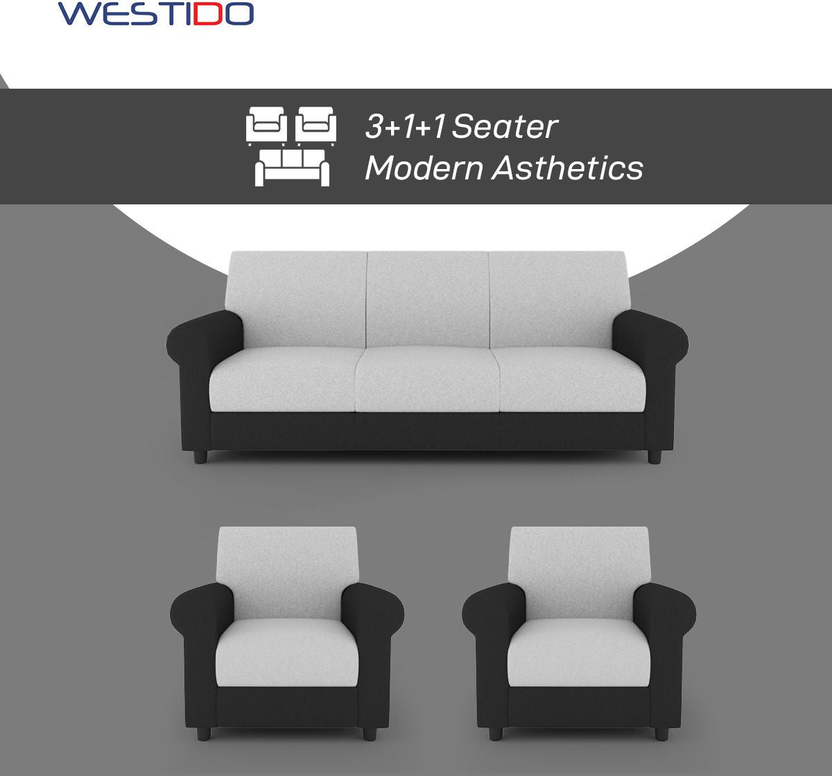 Westido Cream Brown 3 + 1 + 1 Living Room Sofa