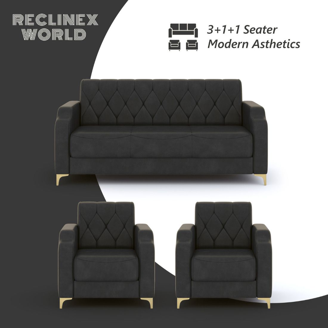 RECLINEX INDIA Premium Cream Brown 3 + 1 + 1 Sofa Set
