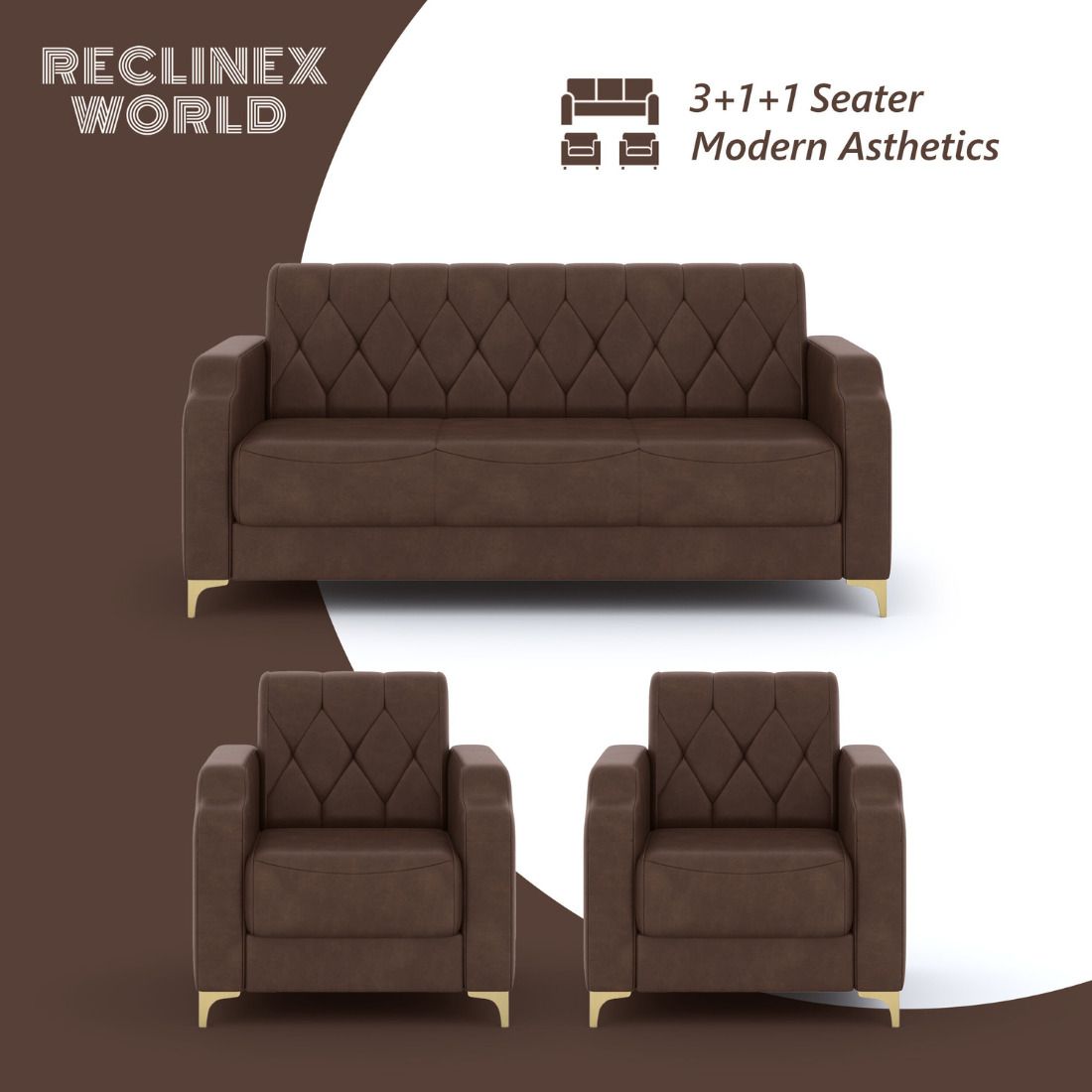 Cream Brown 3 + 1 + 1 Sofa by RECLINEX INDIA