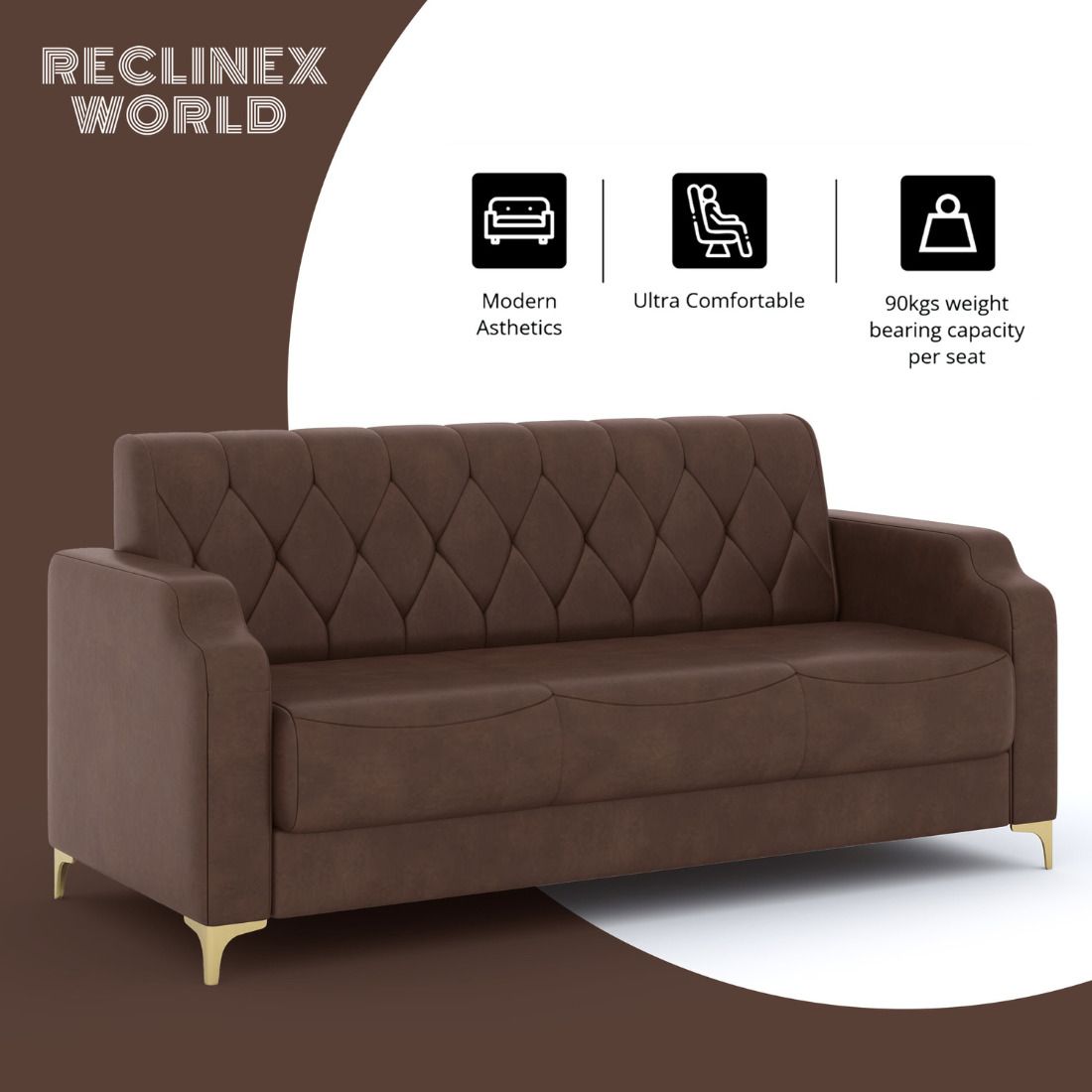 Cream Brown 3 + 1 + 1 Sofa by RECLINEX INDIA