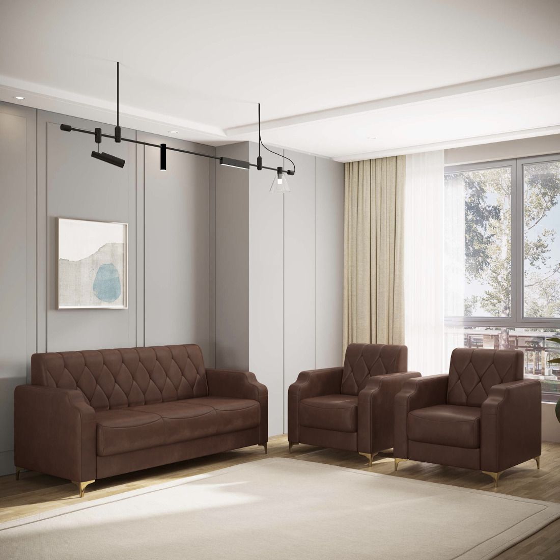 Cream Brown 3 + 1 + 1 Sofa by RECLINEX INDIA