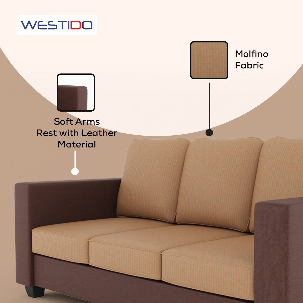 Westido Luxury 3 + 1 + 1 Sofa in Cream Brown Shade