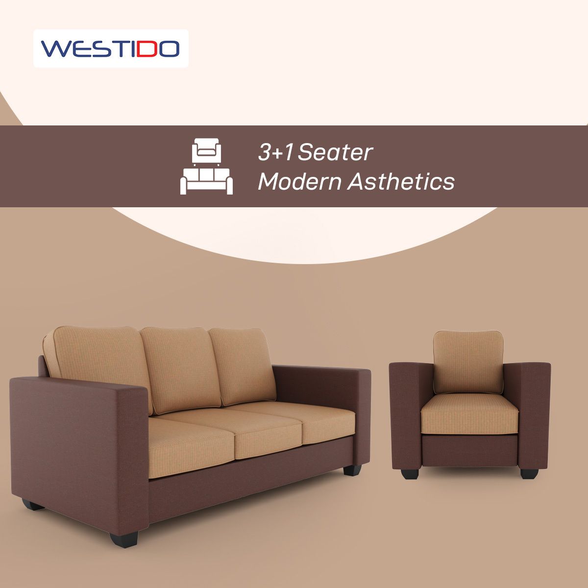 Westido Luxury 3 + 1 + 1 Sofa in Cream Brown Shade