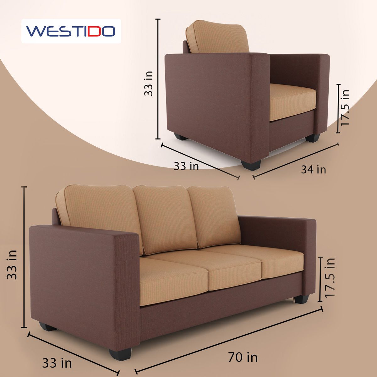 Westido Luxury 3 + 1 + 1 Sofa in Cream Brown Shade