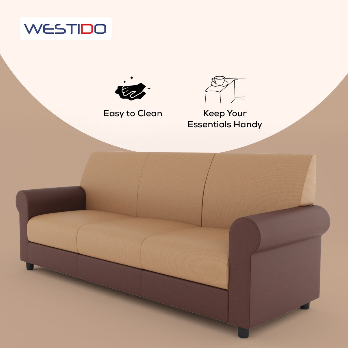 Cream Brown 3 + 1 + 1 Sofa by Westido