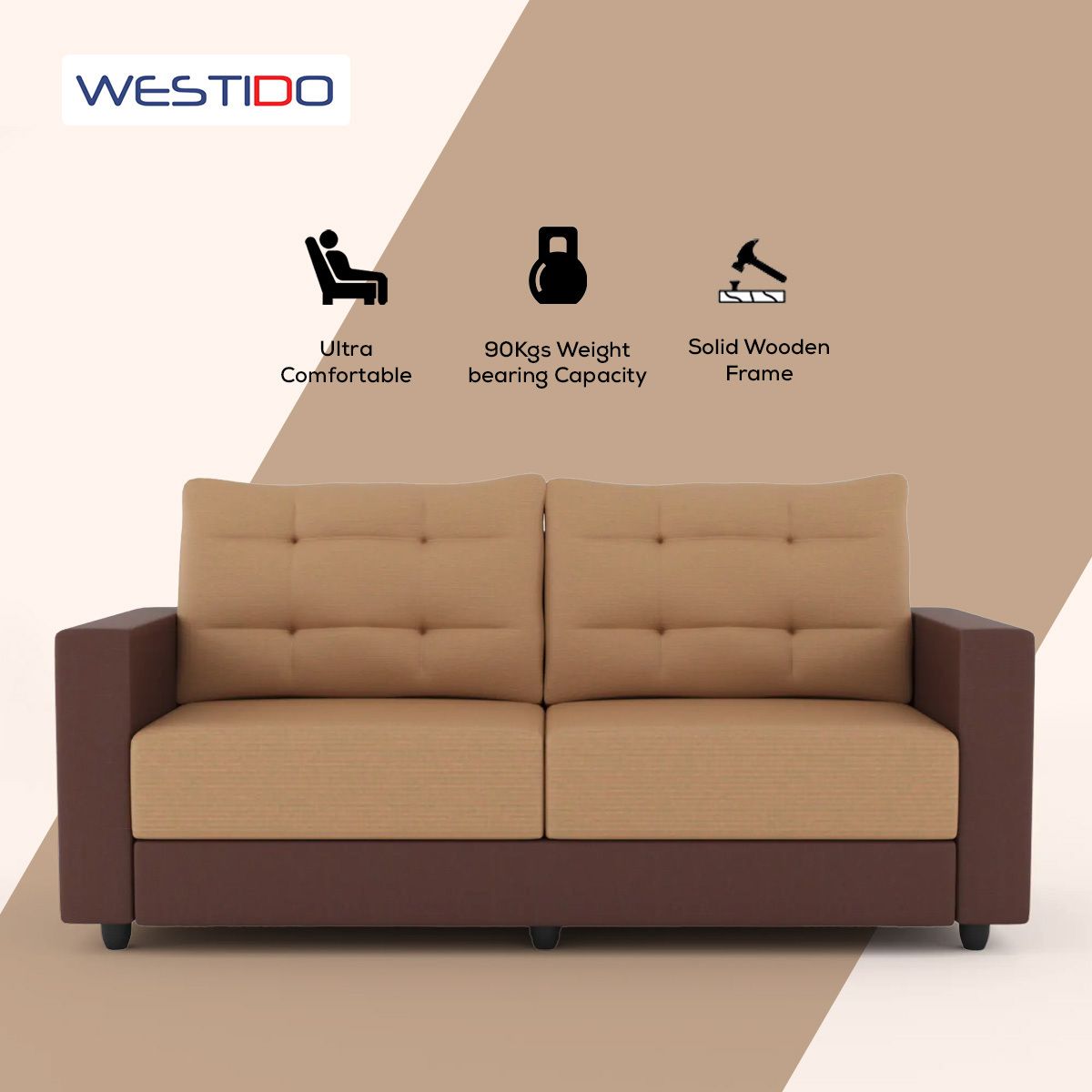 Cream Brown Upholstered 3 + 1 + 1 Sofa by Westido