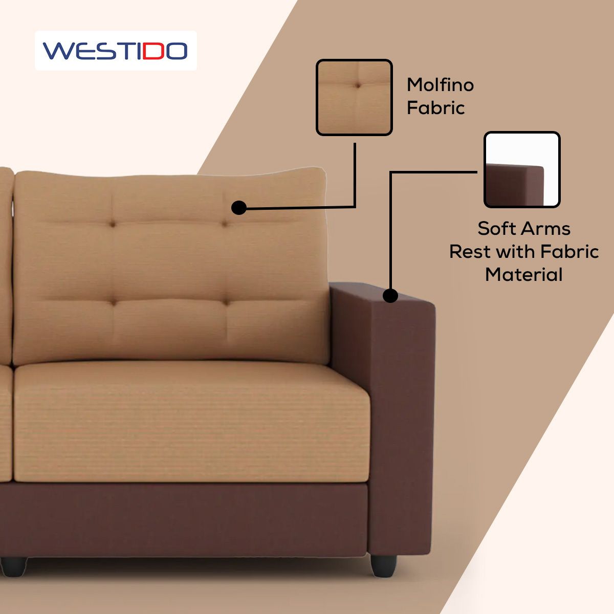 Cream Brown Upholstered 3 + 1 + 1 Sofa by Westido