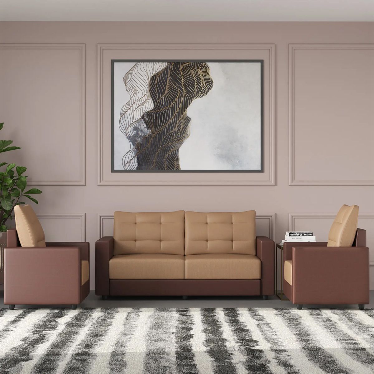 Cream Brown Upholstered 3 + 1 + 1 Sofa by Westido