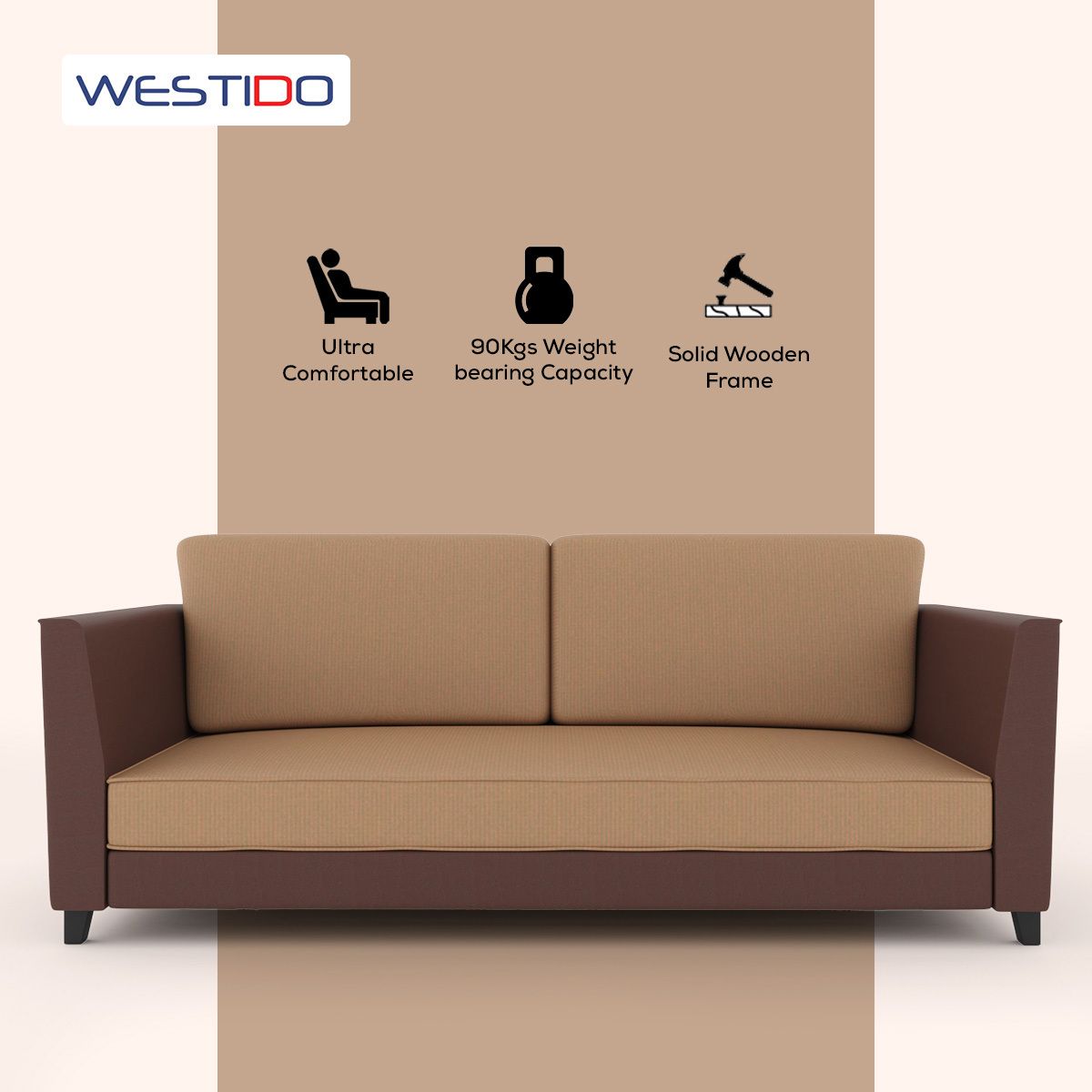Cream Brown Upholstered 3 + 1 + 1 Sofa by Westido