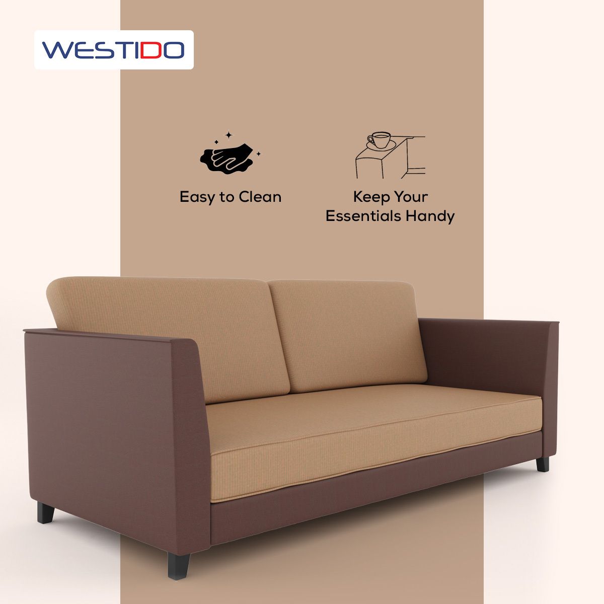 Cream Brown Upholstered 3 + 1 + 1 Sofa by Westido