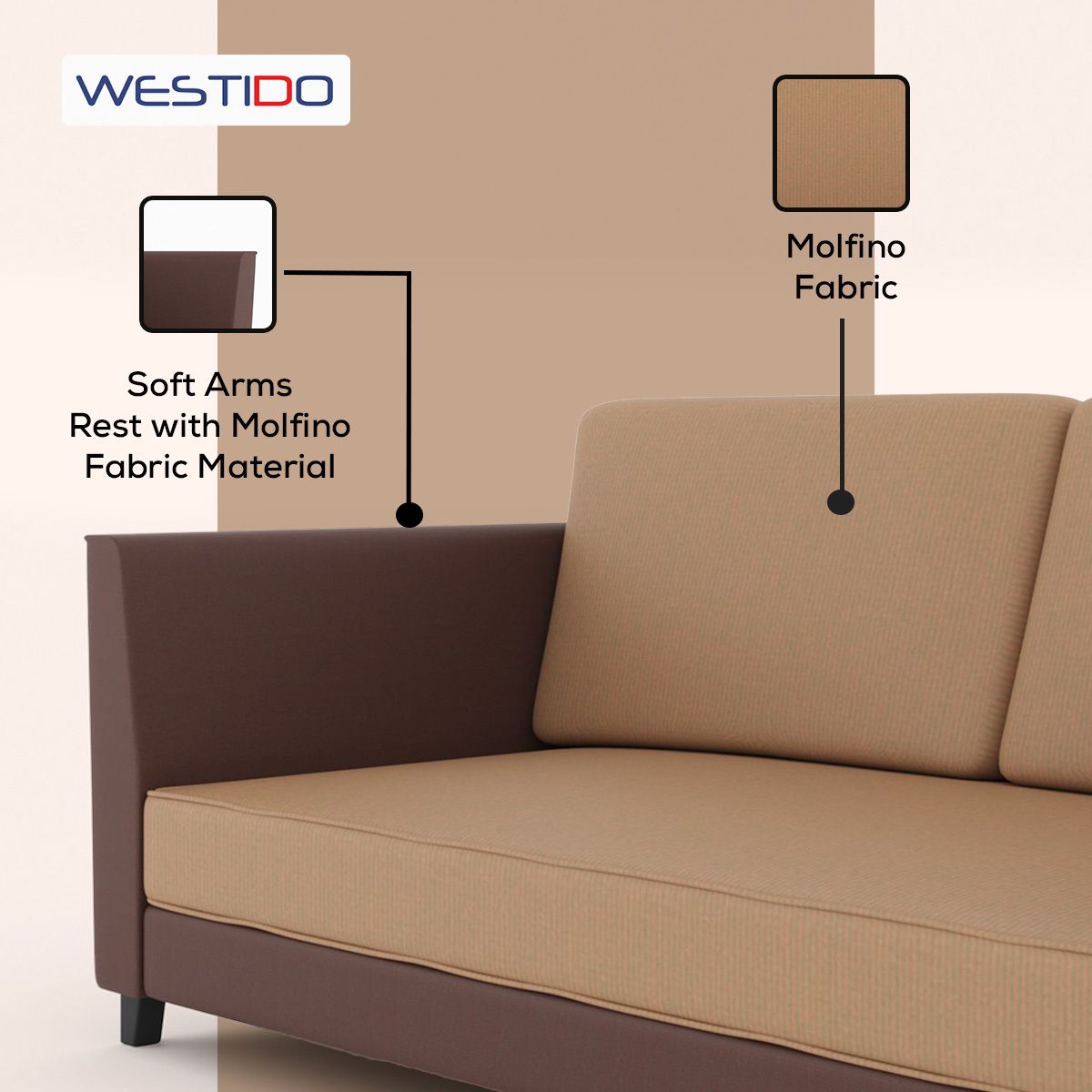 Cream Brown Upholstered 3 + 1 + 1 Sofa by Westido