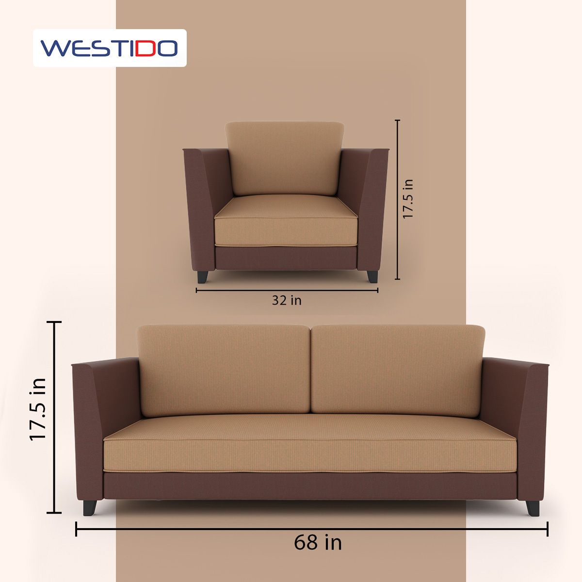 Cream Brown Upholstered 3 + 1 + 1 Sofa by Westido