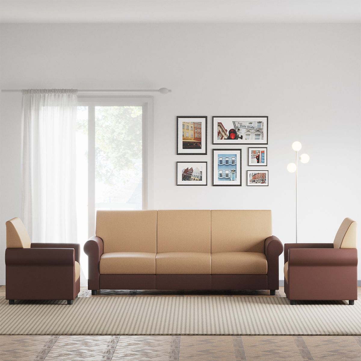 Cream Brown 3 + 1 + 1 Sofa by Westido