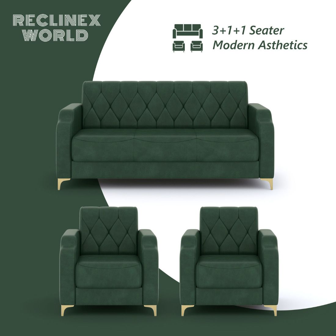 Cream Brown 3 + 1 + 1 Sofa by RECLINEX INDIA