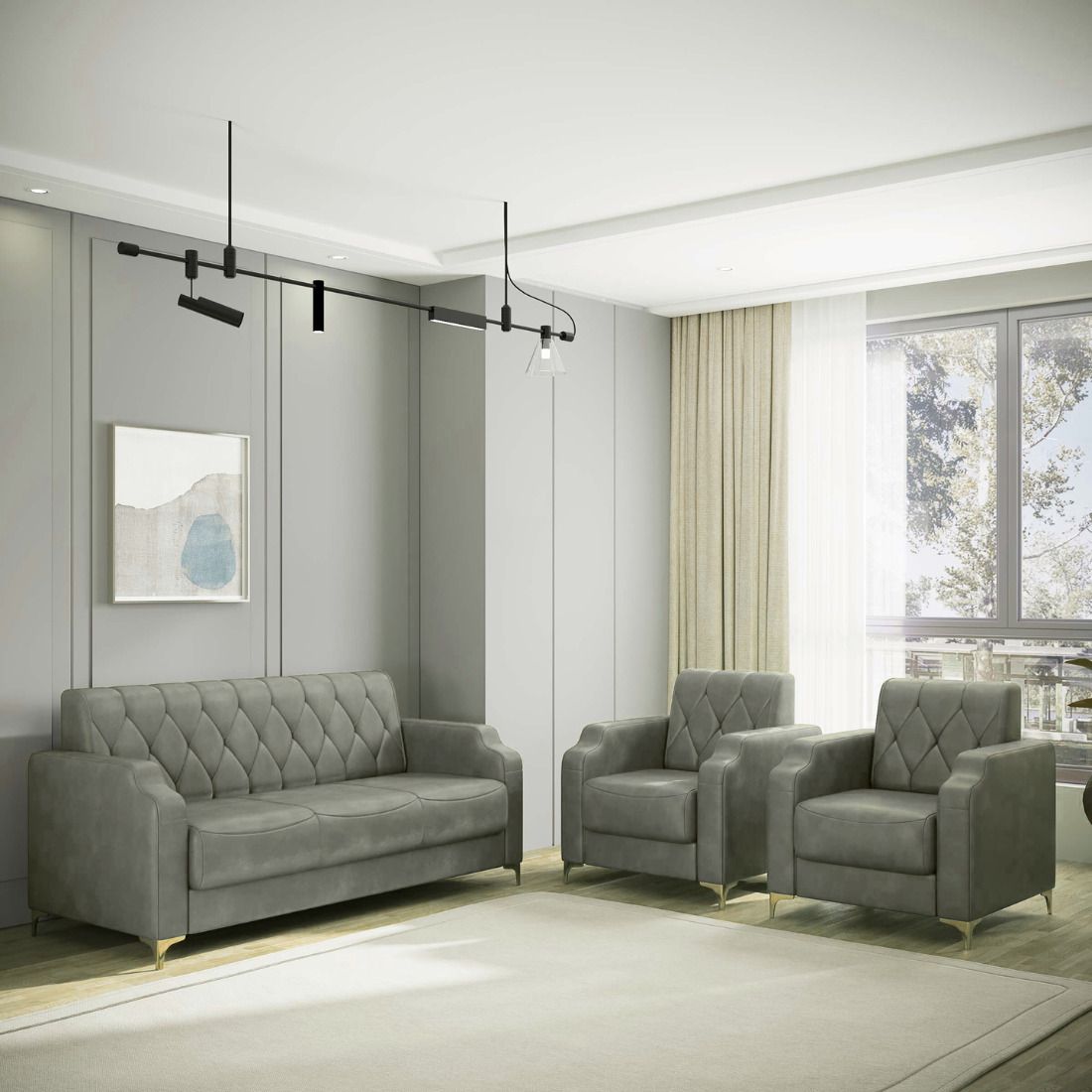 Cream Brown Upholstered 3 + 1 + 1 Sofa by RECLINEX INDIA