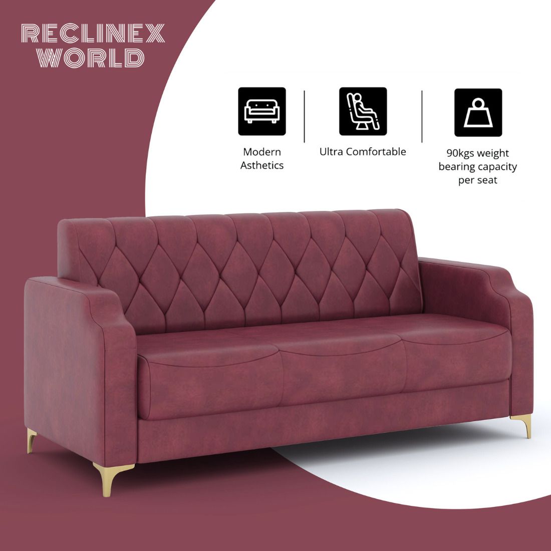 RECLINEX INDIA 3 + 1 + 1 Sofa in Cream Brown Finish