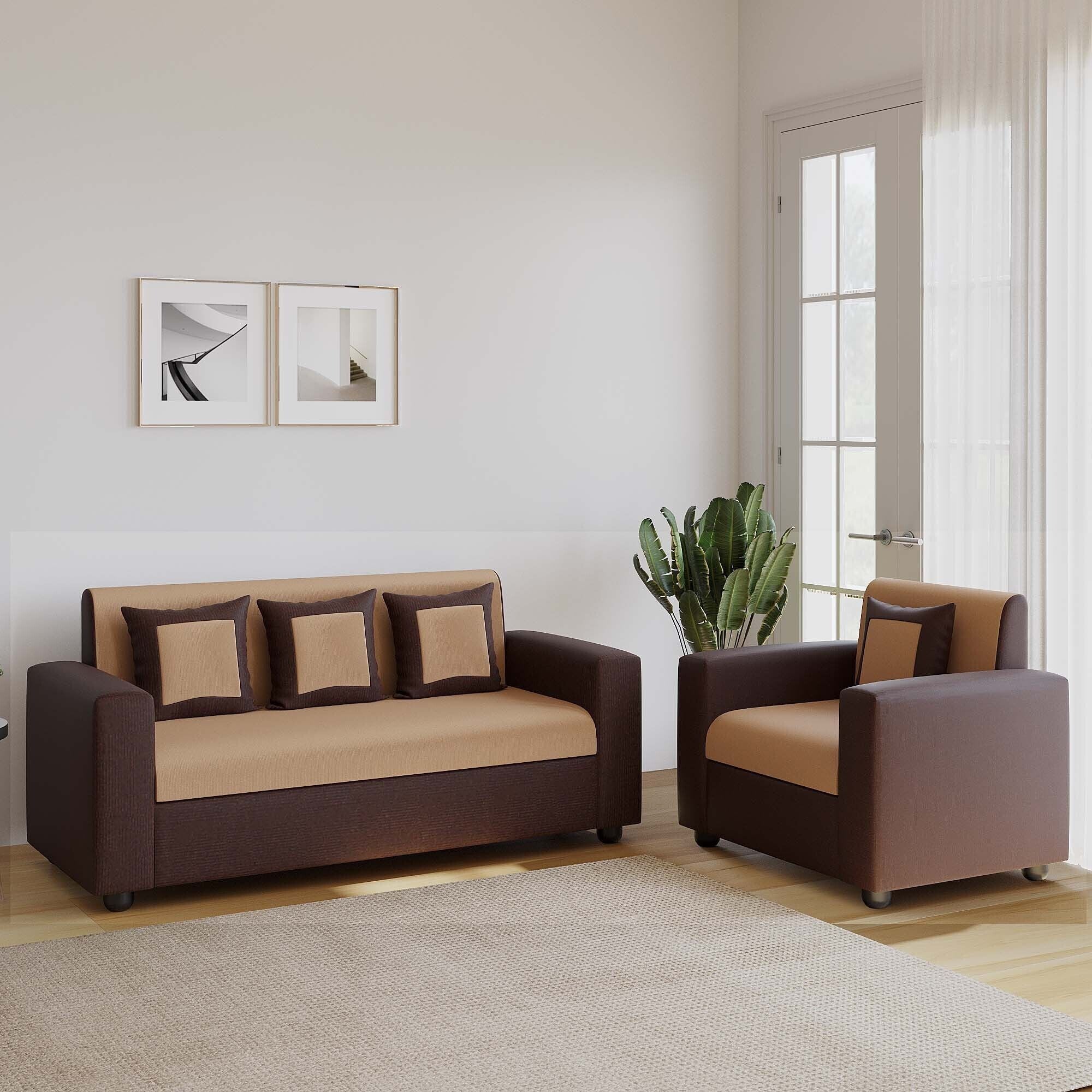 RECLINEX INDIA Cream Brown 3 + 1 + 1 Living Room Sofa