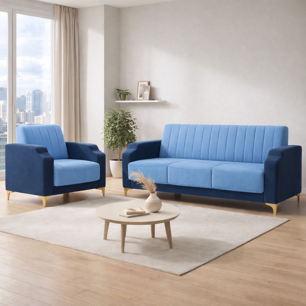 Westido Stark 3+1 Sofa Set - Sky Blue / Royal Blue Fabric 3 + 1 Sofa Set (Sky Blue / Royal Blue, DIY(Do-It-Yourself))