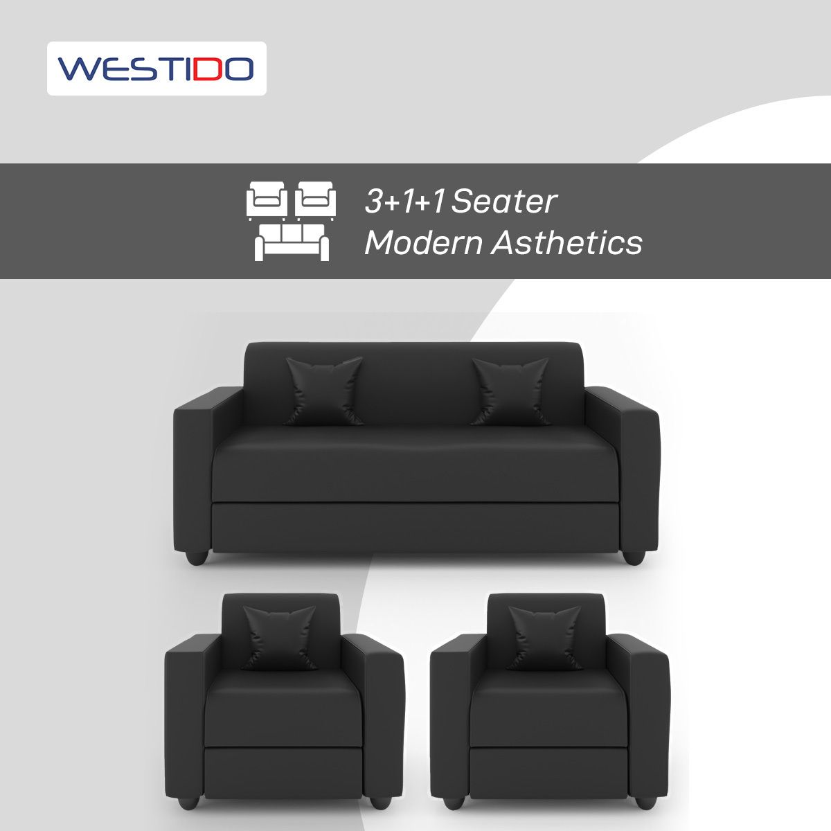 Westido 3 + 1 + 1 Sofa in Cream Brown Finish