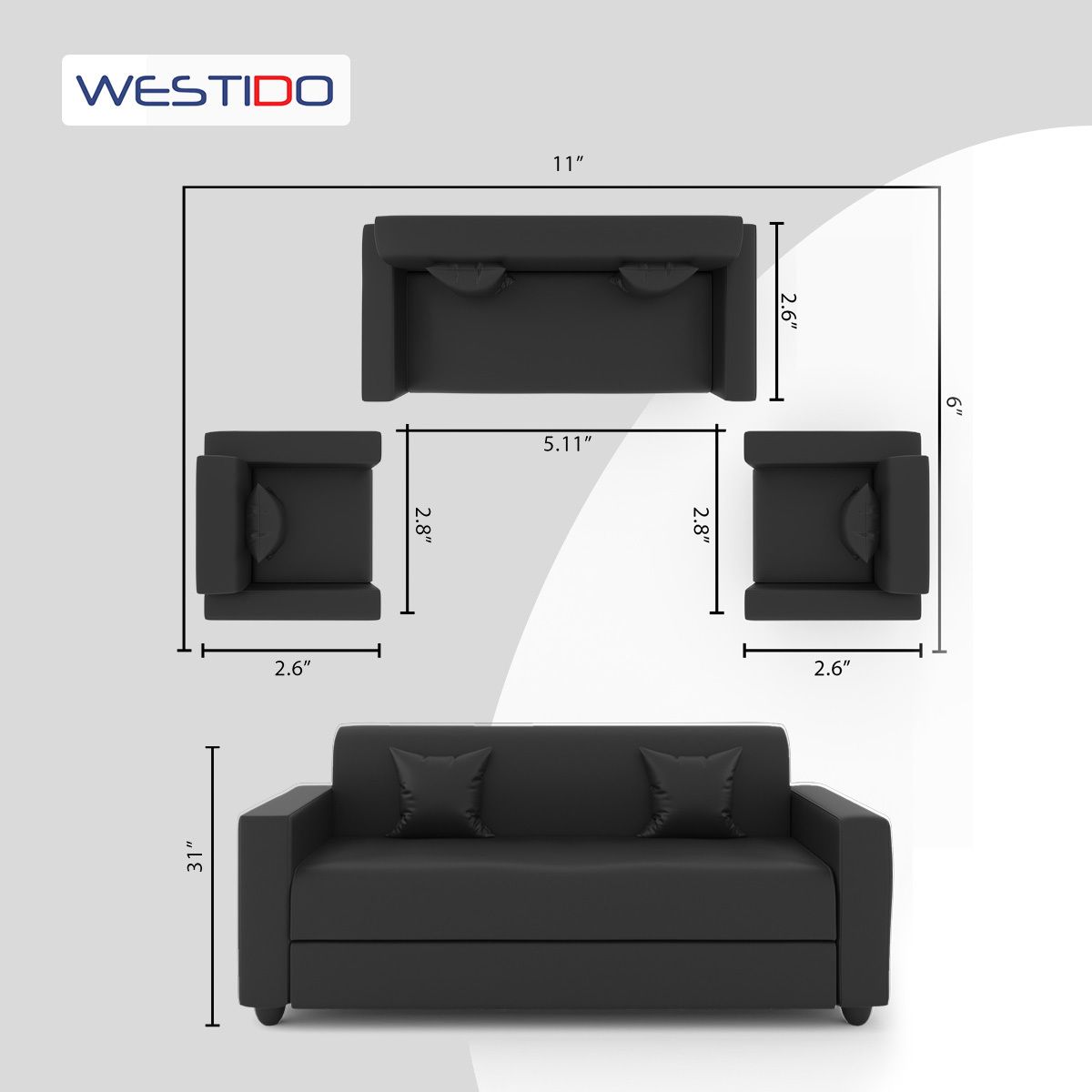 Westido 3 + 1 + 1 Sofa in Cream Brown Finish