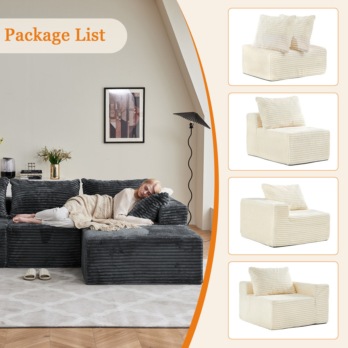 108" Cloud Modular Sectional Couch With L-shape Chaise, No Assembly Required Modern Comfy Sofa With Deep Seat & Plush Fabric, Upholstered Couches For Living Room, Bedroom