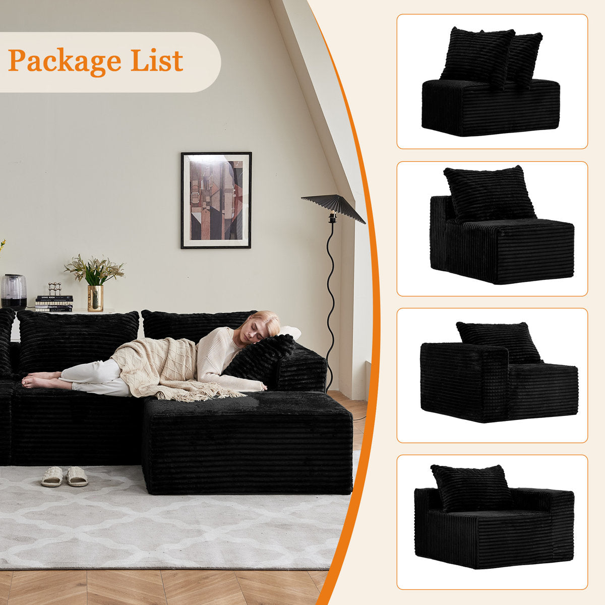 108" Cloud Modular Sectional Couch With L-shape Chaise, No Assembly Required Modern Comfy Sofa With Deep Seat & Plush Fabric, Upholstered Couches For Living Room, Bedroom