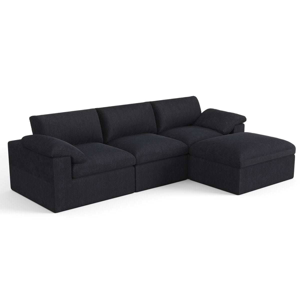 130" Cloud Modular Sectional Sofa with 83.5" Extra Deep Chaise, Oversized No-Assembly Sectional Couch in Black Chenille