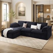 130" Cloud Modular Sectional Sofa with 83.5" Extra Deep Chaise, Oversized No-Assembly Sectional Couch in Black Chenille