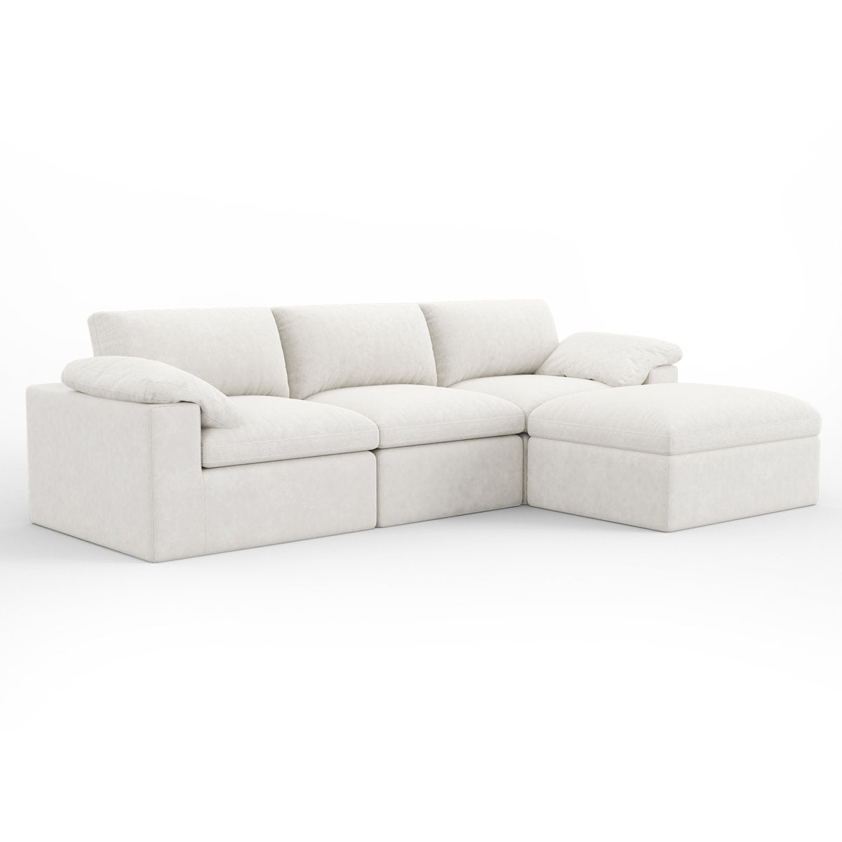 130" Cloud Modular Sectional Sofa with 83.5" Extra Deep Chaise, Oversized No-Assembly Sectional Couch in White Chenille