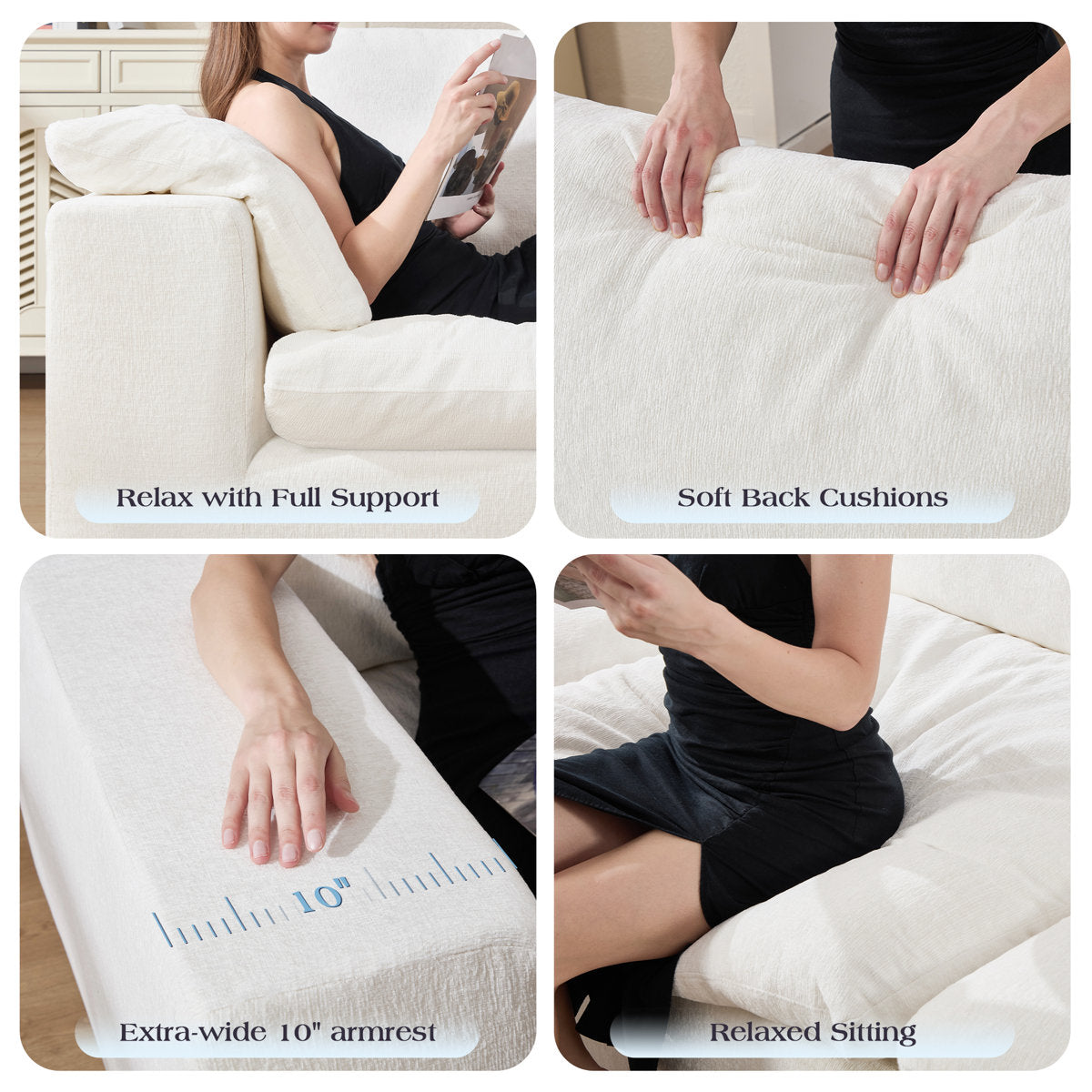 130" Cloud Modular Sectional Sofa with 83.5" Extra Deep Chaise, Oversized No-Assembly Sectional Couch in White Chenille