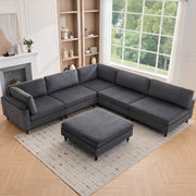 133" Corduroy Modular Sectional Sofa With Deep Seats And Wooden Legs For Living Room