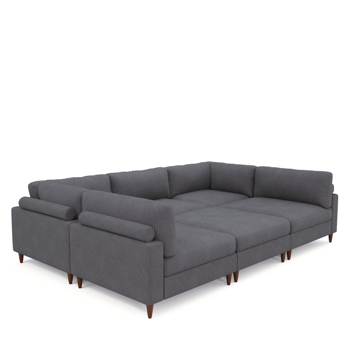 133" Corduroy Modular Sectional Sofa With Deep Seats And Wooden Legs For Living Room