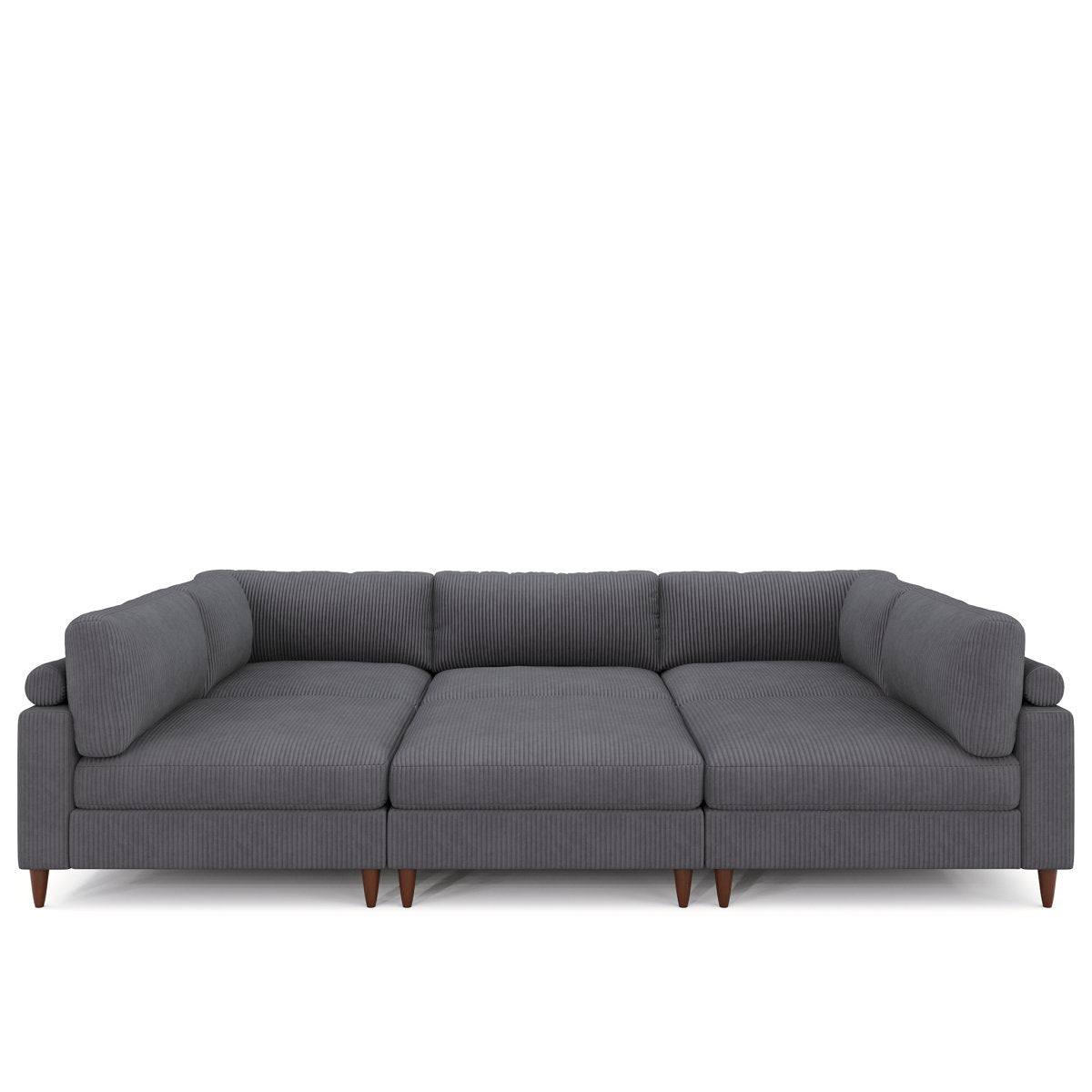 133" Corduroy Modular Sectional Sofa With Deep Seats And Wooden Legs For Living Room
