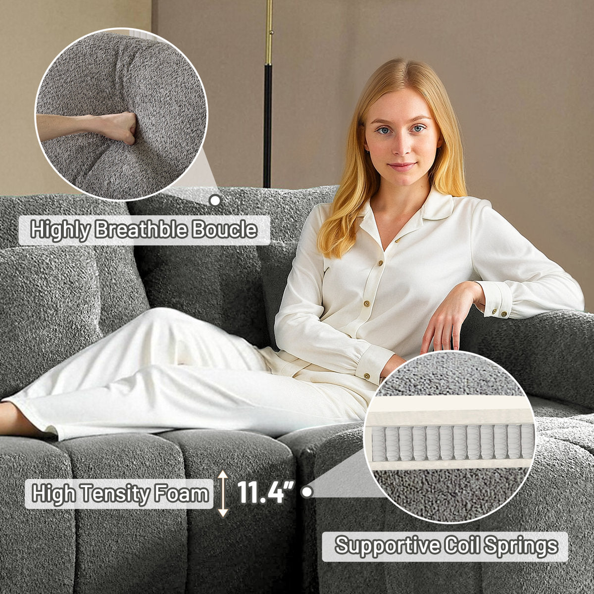 140'' W 6-Piece U-Shaped Tufed Boucle Modular Sectionals