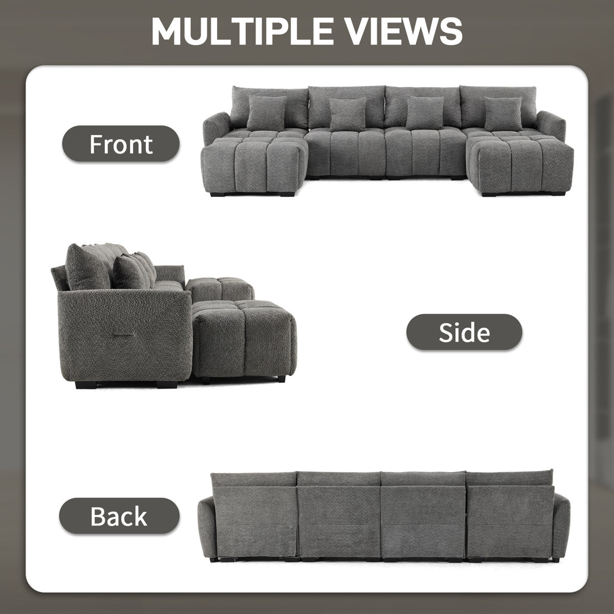 140'' W 6-Piece U-Shaped Tufed Boucle Modular Sectionals