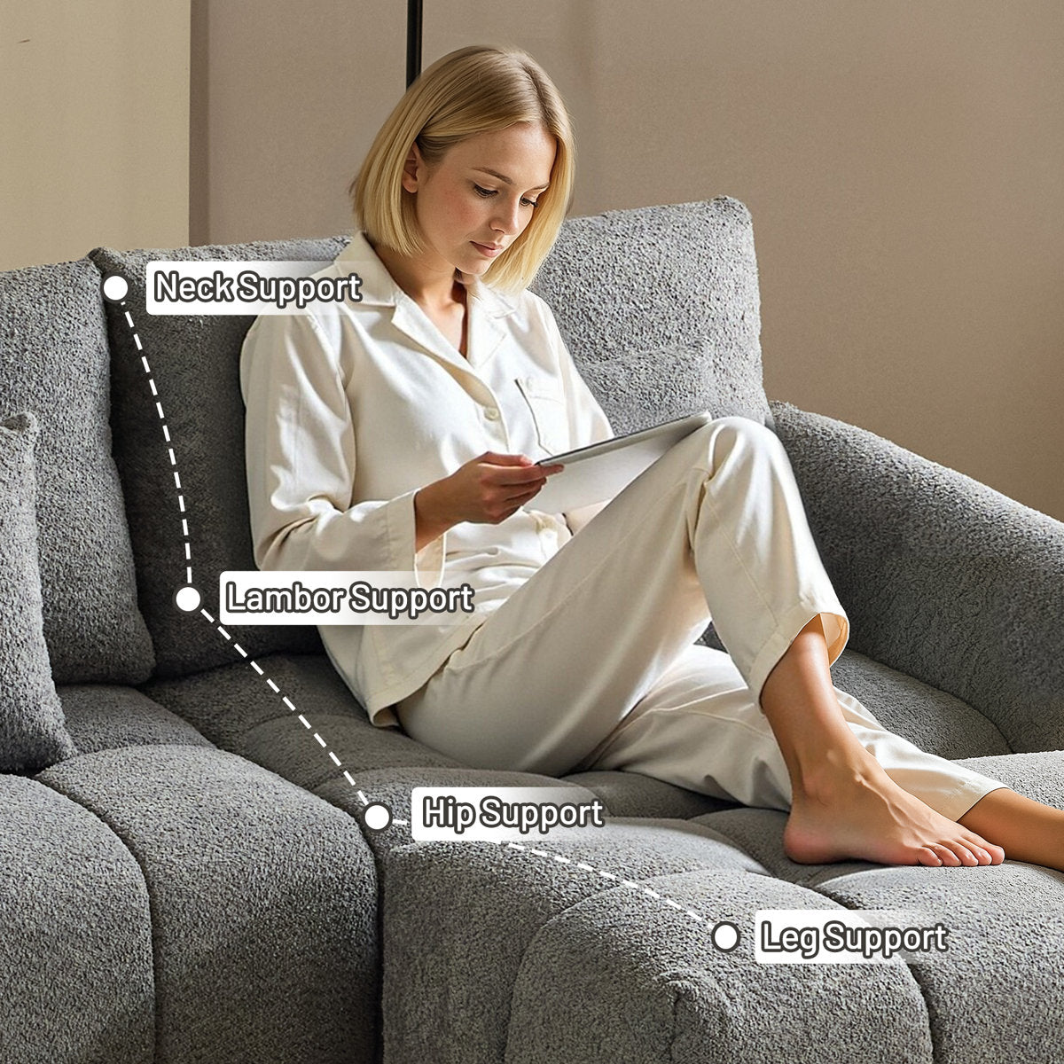 140'' W 6-Piece U-Shaped Tufed Boucle Modular Sectionals